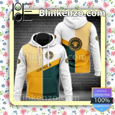 Versace Yellow Green And White With Diagonal Stripes Full-Zip Hooded Fleece Sweatshirt