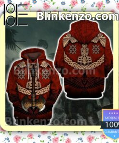 Viking Axe And Raven Tattoo Red Custom Womens Hoodie