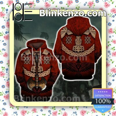 Viking Axe And Raven Tattoo Red Custom Womens Hoodie