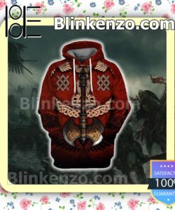 Viking Axe And Raven Tattoo Red Custom Womens Hoodie a