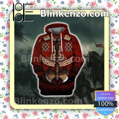 Viking Axe And Raven Tattoo Red Custom Womens Hoodie a