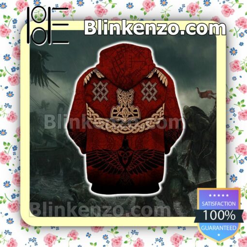 Viking Axe And Raven Tattoo Red Custom Womens Hoodie b