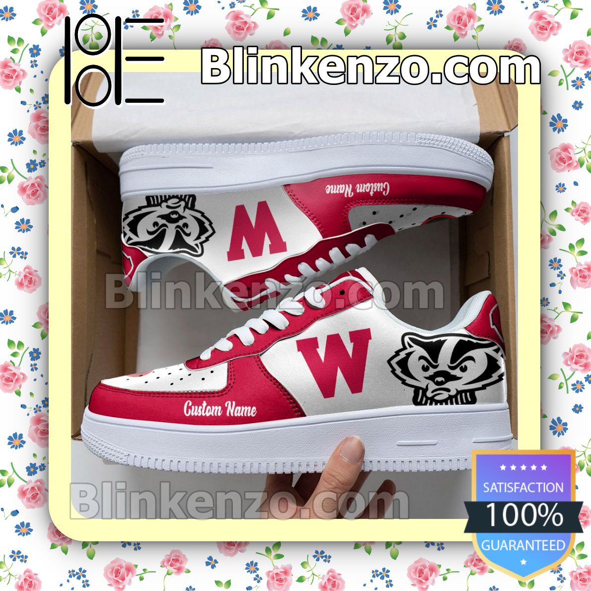 Wisconsin Badgers Mascot Logo NCAA Nike Air Force Sneakers