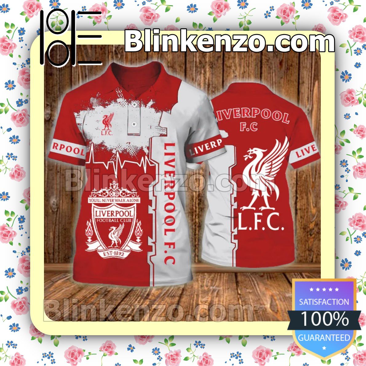 You'll Never Walk Alone Liverpool Football Club Est 1892 Heartbeat Red Mix Grey Custom Polo Shirt
