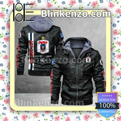 AGF Fodbold Logo Print Motorcycle Leather Jacket