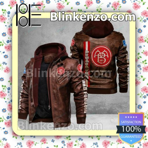 AaB Fodbold Logo Print Motorcycle Leather Jacket a