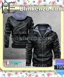 All Blacks Logo Print Motorcycle Leather Jacket