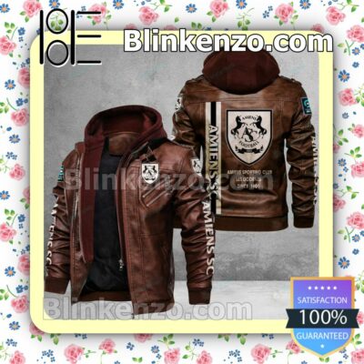 Amiens SC Logo Print Motorcycle Leather Jacket a