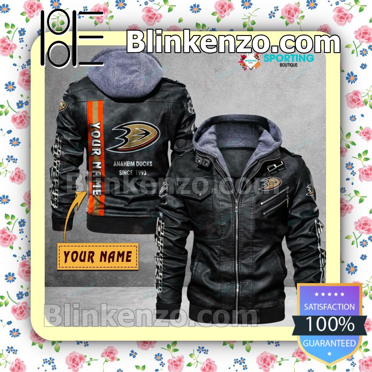Anaheim Ducks Custom Logo Print Motorcycle Leather Jacket