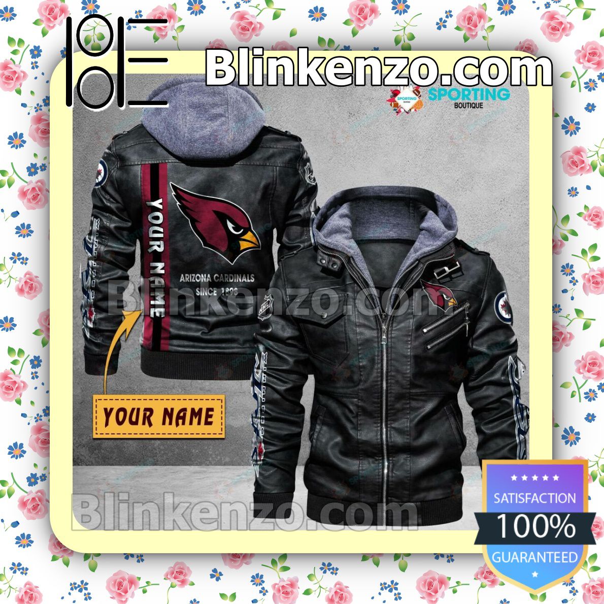 Arizona Cardinals Custom Logo Print Motorcycle Leather Jacket