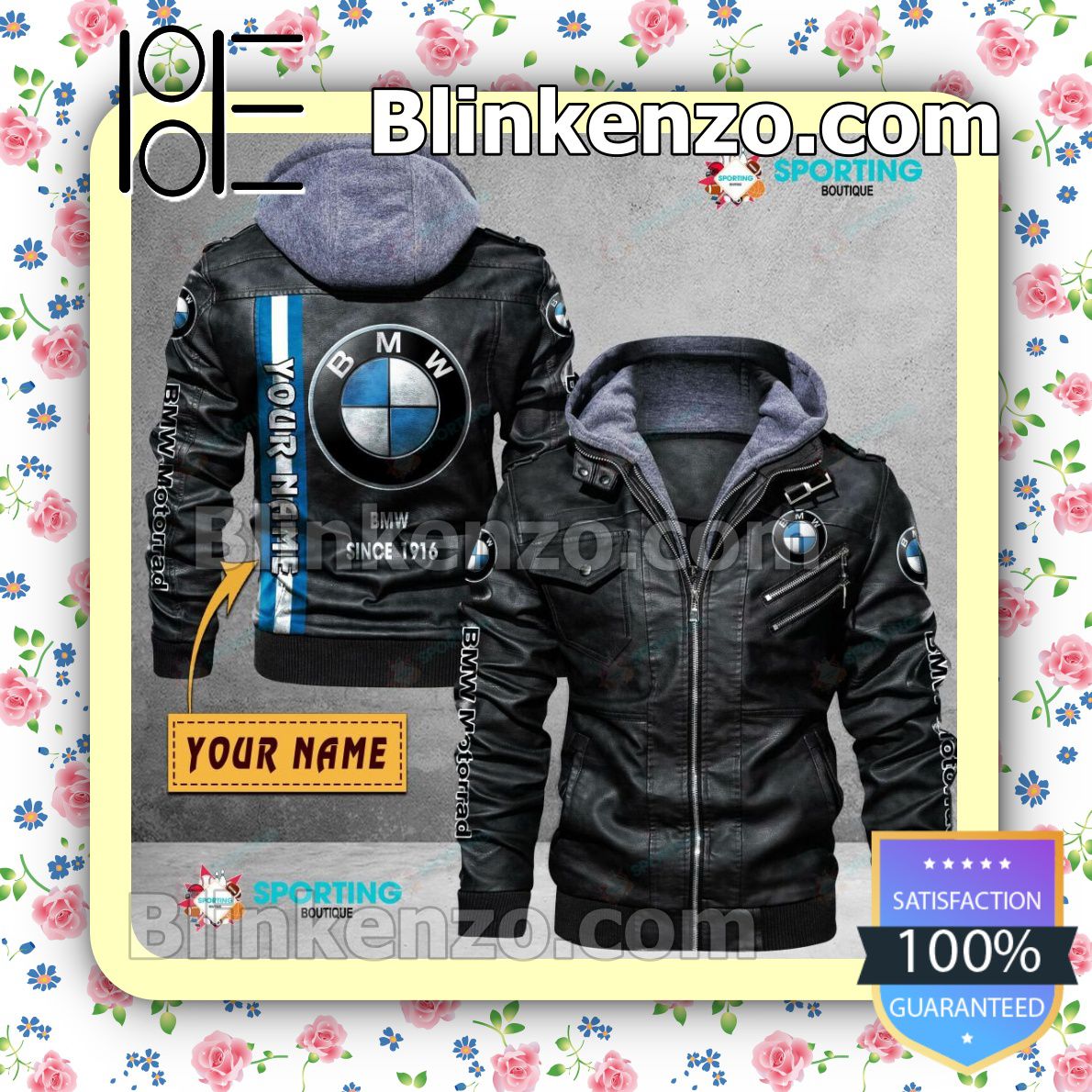 BMW Custom Logo Print Motorcycle Leather Jacket