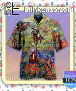 Bluebonnet And Texas Cowboy Men Short Sleeve Shirts