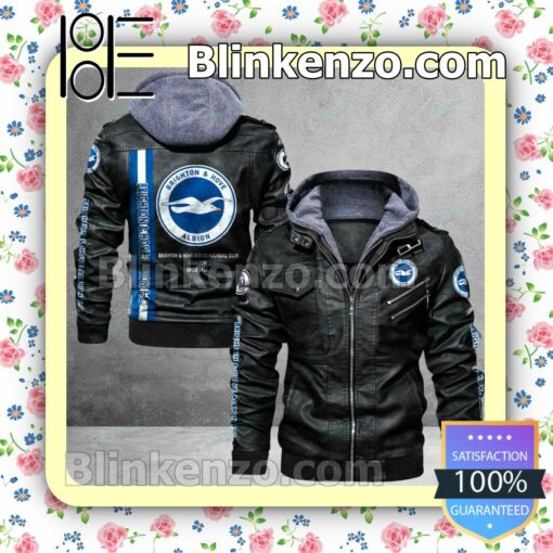 Brighton & Hove Albion F.C Logo Print Motorcycle Leather Jacket