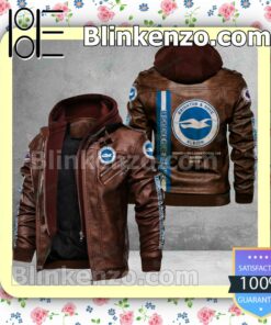 Brighton & Hove Albion F.C Logo Print Motorcycle Leather Jacket a