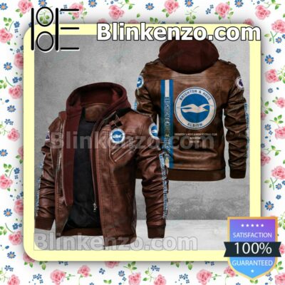 Brighton & Hove Albion F.C Logo Print Motorcycle Leather Jacket a