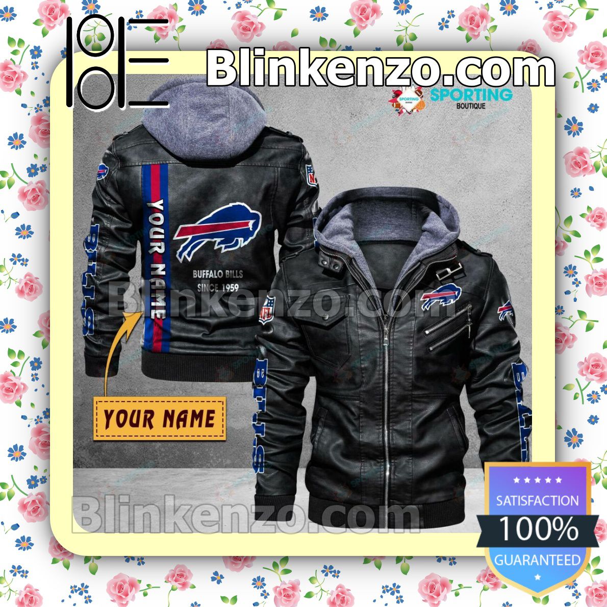 Buffalo Bills Custom Logo Print Motorcycle Leather Jacket