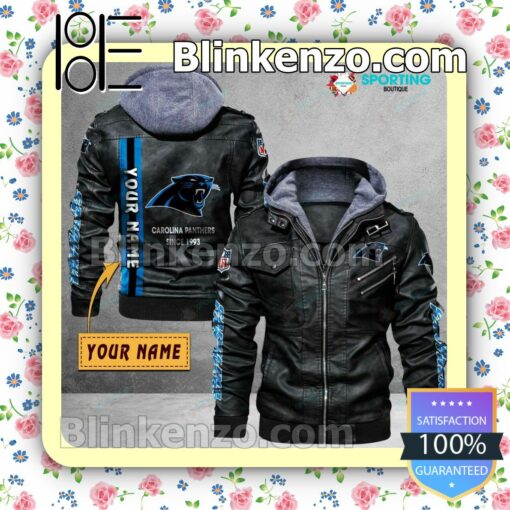 Carolina Panthers Custom Logo Print Motorcycle Leather Jacket