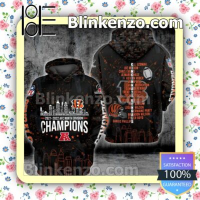 Cincinnati Bengals 2021-2022 Afc North Division Champions City Printed Hooded Jacket, Tee c