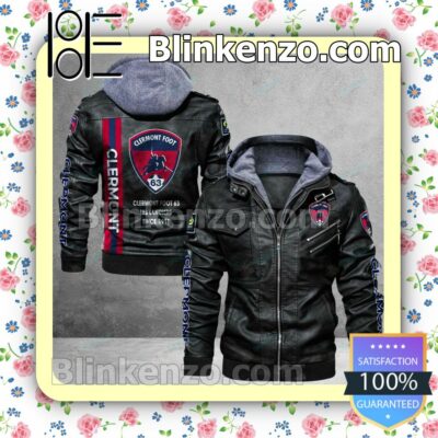 Clermont Foot Auvergne 63 Logo Print Motorcycle Leather Jacket