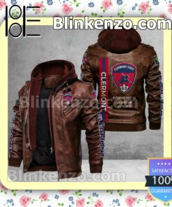 Clermont Foot Auvergne 63 Logo Print Motorcycle Leather Jacket a