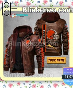 Cleveland Browns Custom Logo Print Motorcycle Leather Jacket a