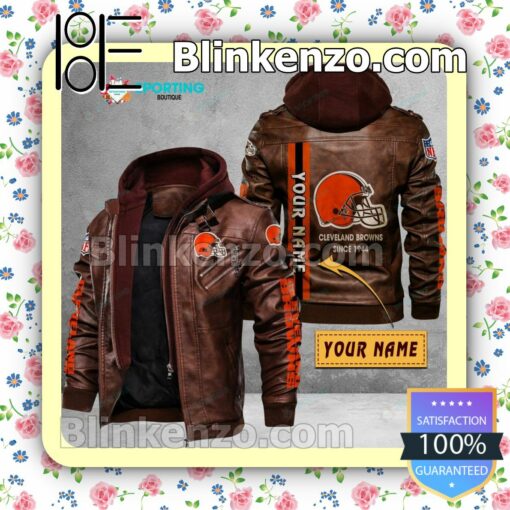 Cleveland Browns Custom Logo Print Motorcycle Leather Jacket a