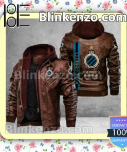 Club Brugge KV Logo Print Motorcycle Leather Jacket a
