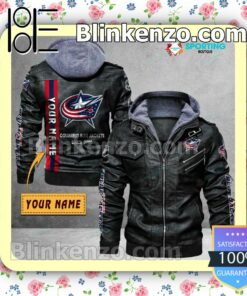 Columbus Blue Jackets Custom Logo Print Motorcycle Leather Jacket