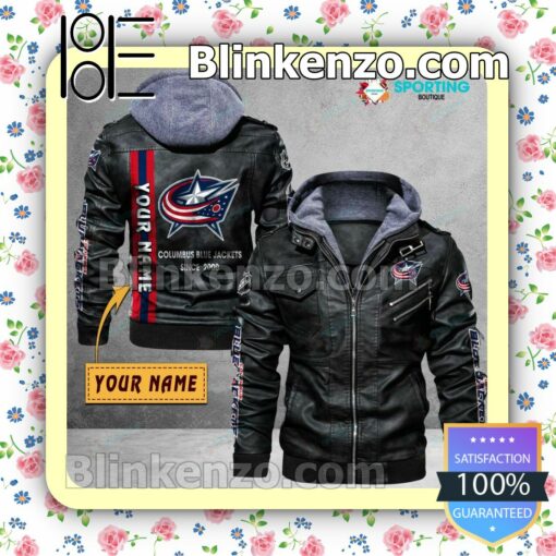 Columbus Blue Jackets Custom Logo Print Motorcycle Leather Jacket