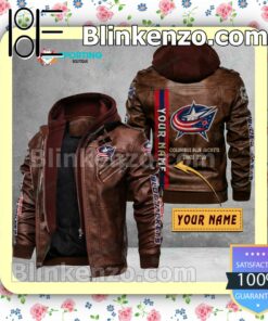 Columbus Blue Jackets Custom Logo Print Motorcycle Leather Jacket a