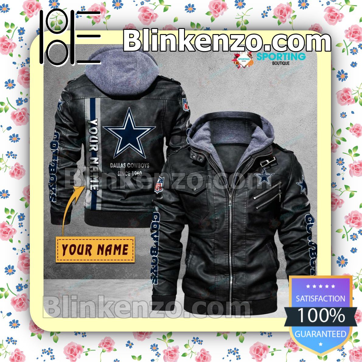 Dallas Cowboys Custom Logo Print Motorcycle Leather Jacket
