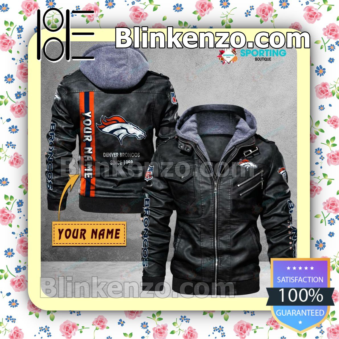 Denver Broncos Custom Logo Print Motorcycle Leather Jacket
