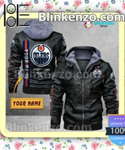 Edmonton Oilers Custom Logo Print Motorcycle Leather Jacket