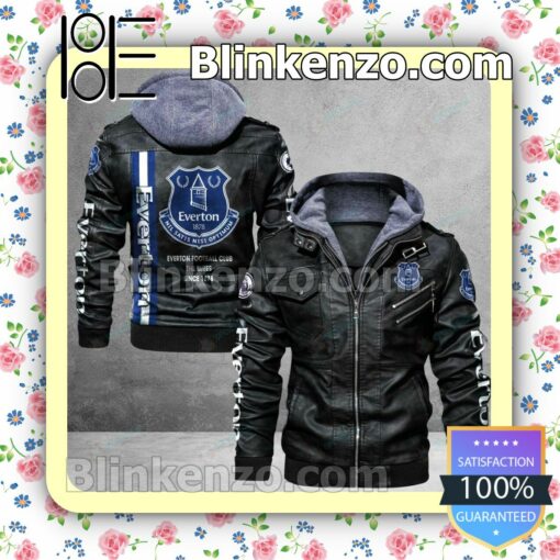 Everton F.C Logo Print Motorcycle Leather Jacket