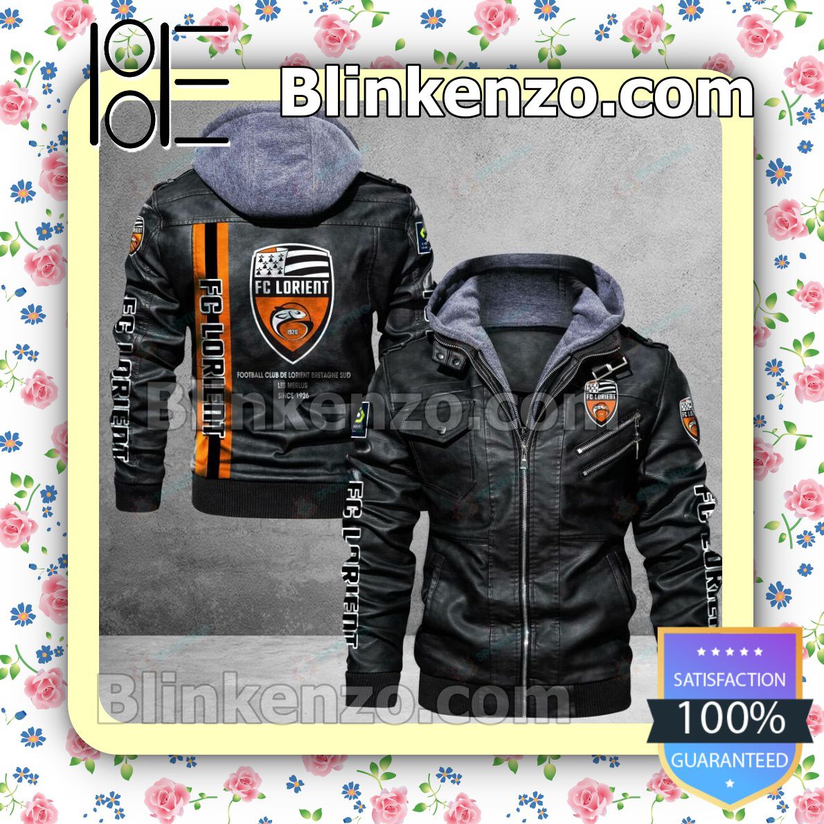 FC Lorient Logo Print Motorcycle Leather Jacket