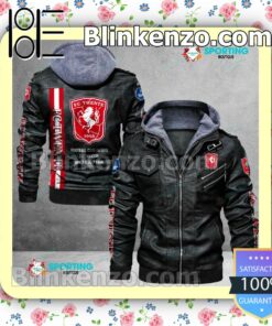 FC Twente Logo Print Motorcycle Leather Jacket