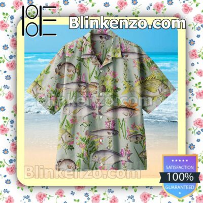 Fish And Flowers On Land Men Short Sleeve Shirts