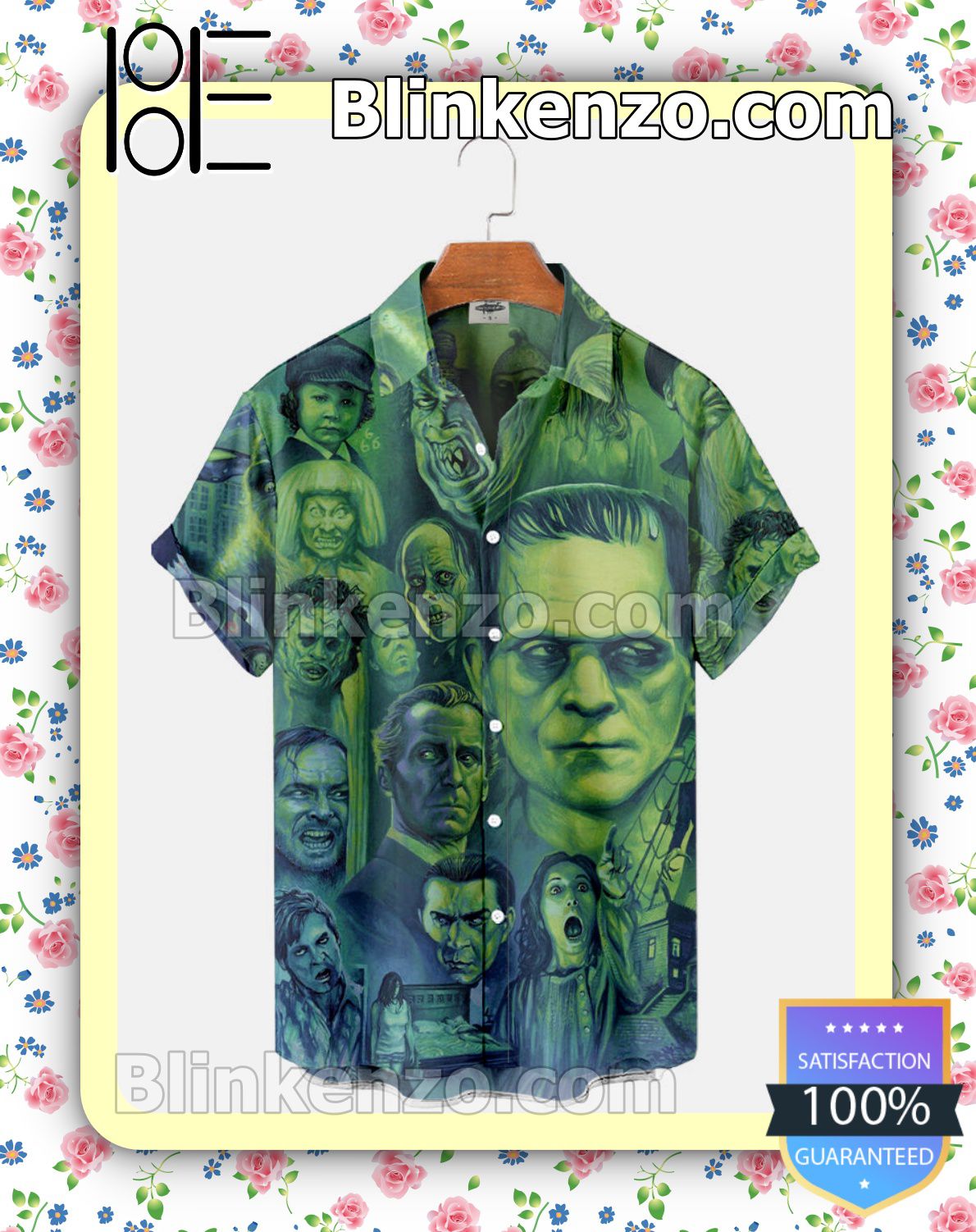 Handmade Frankenstein And Horror Characters Green Abstract Halloween 2022 Idea Shirt