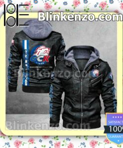 GCK Lions Logo Print Motorcycle Leather Jacket