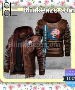 GCK Lions Logo Print Motorcycle Leather Jacket a