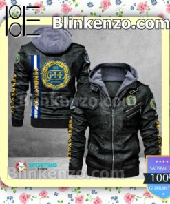 GIF Sundsvall Logo Print Motorcycle Leather Jacket