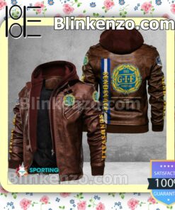 GIF Sundsvall Logo Print Motorcycle Leather Jacket a