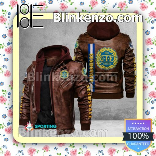 GIF Sundsvall Logo Print Motorcycle Leather Jacket a