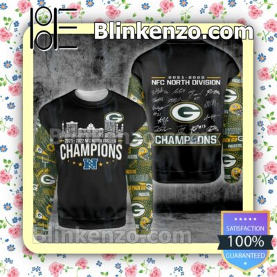 Green Bay Packers 2021- 2022 Nfc North Division Champions Signatures Hooded Jacket, Tee a