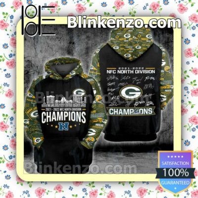 Green Bay Packers 2021- 2022 Nfc North Division Champions Signatures Hooded Jacket, Tee b