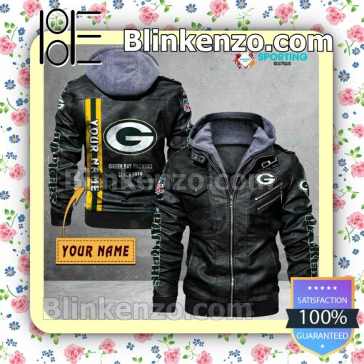 Green Bay Packers Custom Logo Print Motorcycle Leather Jacket