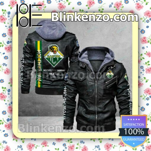 HC Thurgau Logo Print Motorcycle Leather Jacket