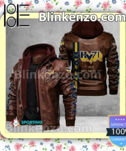 HV71 Logo Print Motorcycle Leather Jacket a