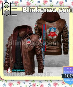 Helsingborgs IF Logo Print Motorcycle Leather Jacket a