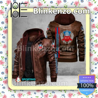 Helsingborgs IF Logo Print Motorcycle Leather Jacket a